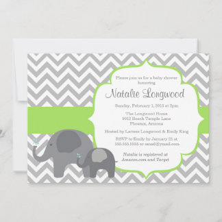 Elephant Baby Shower Einladung, Zickzack grün Einladung