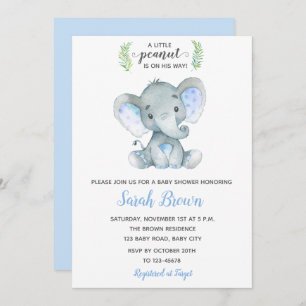 Elephant Baby Shower Einladungen Boy Little Peanut