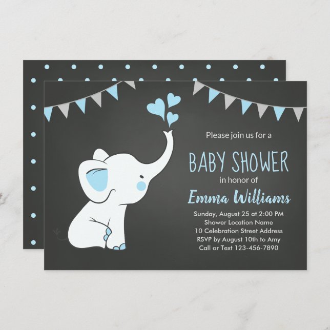 Elephant Baby Shower Einladungen für einen Jungen (Vorne/Hinten)