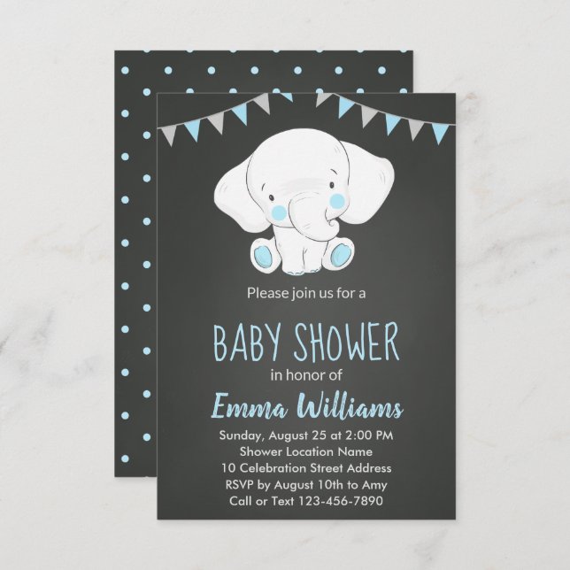 Elephant Baby Shower Einladungen für Jungen (Vorne/Hinten)