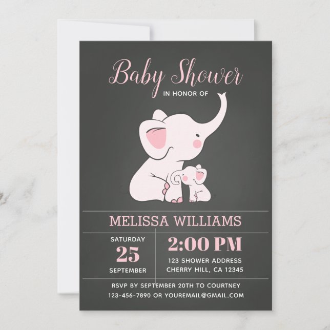Elephant Baby Shower Einladungen für Mädchen (Vorderseite)
