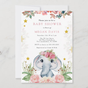 Elephant Baby Shower Einladungen Rosa Blume