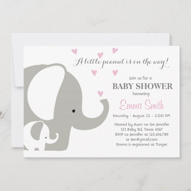 Elephant Baby Shower Elephant Einladung Baby Girl (Vorderseite)