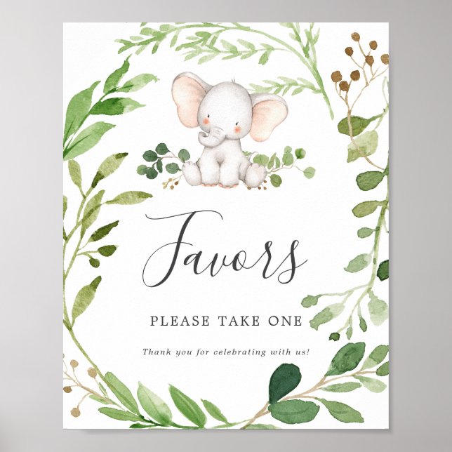 Elephant Baby Shower favorisiert Schild (Vorne)