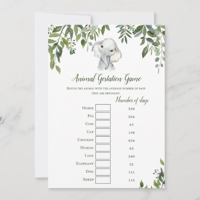 Elephant Baby Shower Game beantwortet 12x18 Größe  Einladung (Vorderseite)