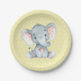 Elephant Baby Shower Gelb Paper Plate Pappteller