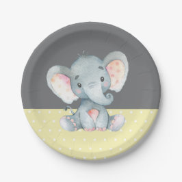 Elephant Baby Shower Gelb und Grau Pappteller