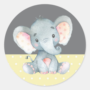 Elephant Baby Shower Gelb und Grau Runder Aufkleber