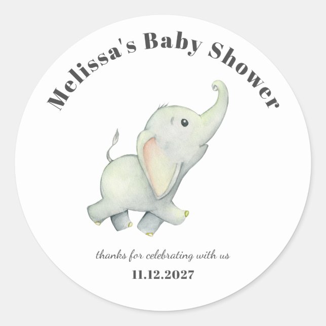 Elephant Baby Shower Gender Neutral Personalisiert Runder Aufkleber (Vorderseite)