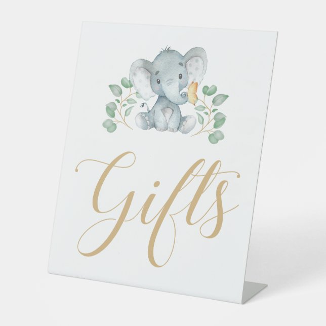 Elephant Baby Shower Geschenkzeichen Sockelschild (Vorderseite)