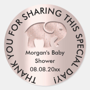 Elephant Baby Shower Gevor Dank moderner Rose Runder Aufkleber