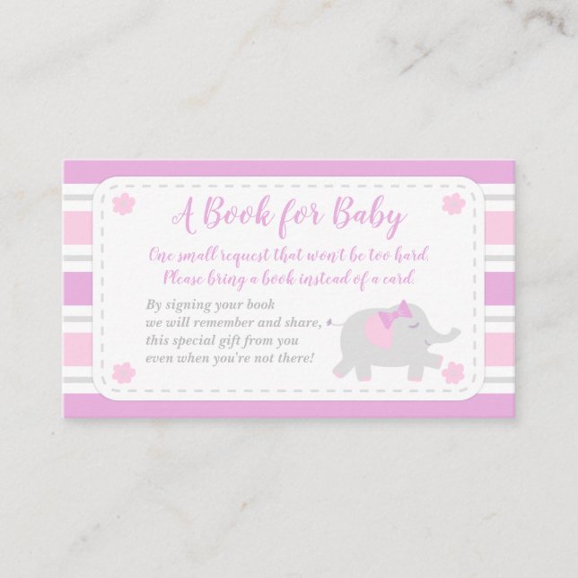 Elephant Baby Shower Girl bringen Buch | Pink Begleitkarte (Vorderseite)