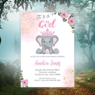 Elephant Baby Shower Girl Einladung