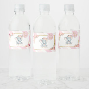 Elephant Baby Shower Girl Pink Wasserflasche Etike Wasserflaschenetikett