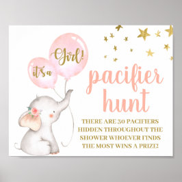 Elephant Baby Shower Girl Schnuller Hunt-Zeichen Poster