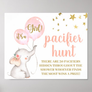 Elephant Baby Shower Girl Schnuller Hunt-Zeichen Poster