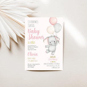 Elephant Baby Shower Girl Spanische Einladung