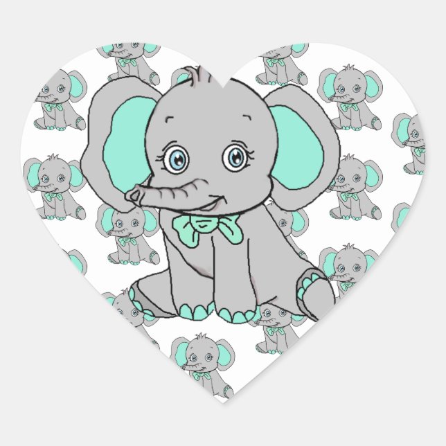 Elephant Baby Shower grau und Aquamarin Herz-Aufkleber (Vorderseite)