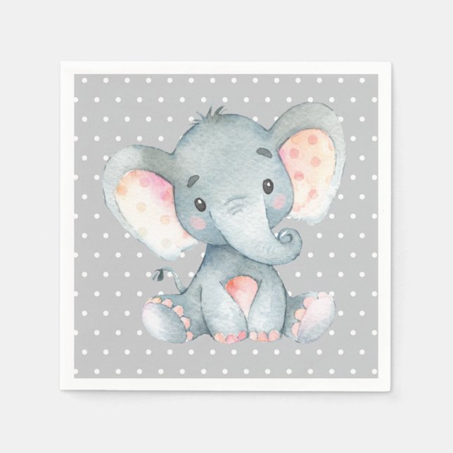 Elephant Baby Shower Gray Napkins Serviette (Vorderseite)
