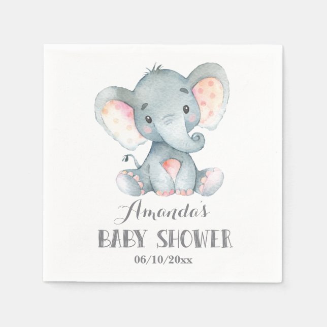 Elephant Baby Shower Gray Napkins Serviette (Vorderseite)