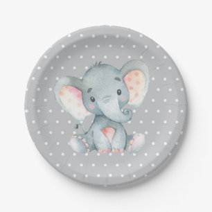 Elephant Baby Shower Gray Paper Plate Pappteller