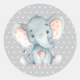 Elephant Baby Shower Gray Runder Aufkleber