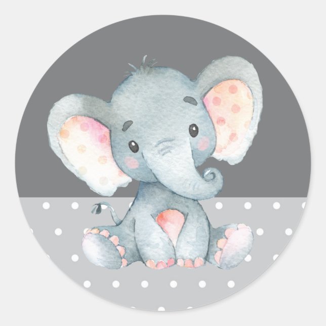Elephant Baby Shower Gray Runder Aufkleber (Vorderseite)