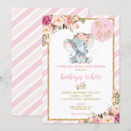 Elephant Baby Shower Invasion Girl Stripes Einladung