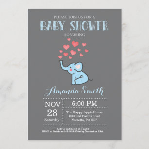 Elephant Baby Shower Invitation Blue and Gray Boy Einladung