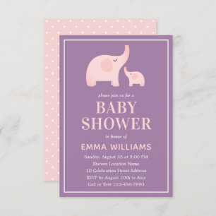Elephant Baby Shower Invitation Girl - Lila rosa Einladung
