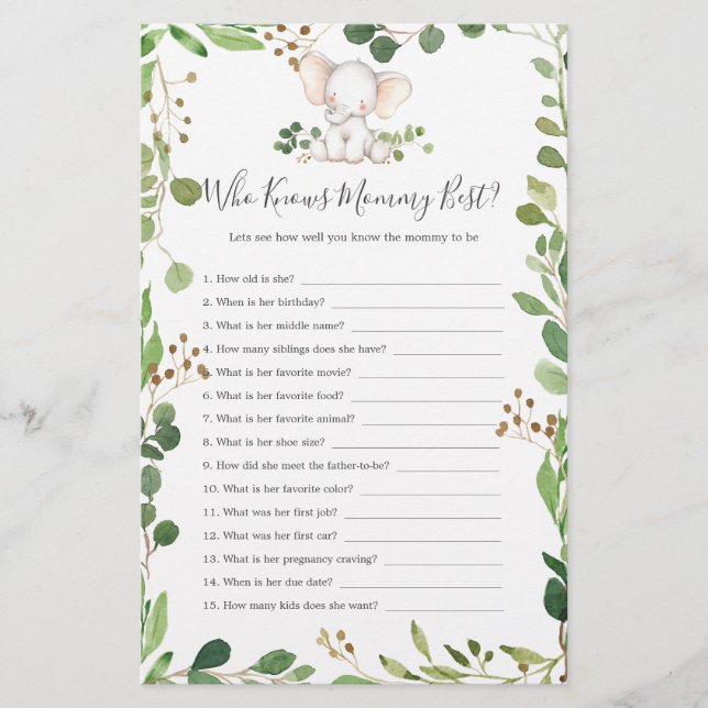 Elephant Baby Shower kennt Mama am besten (Vorderseite)