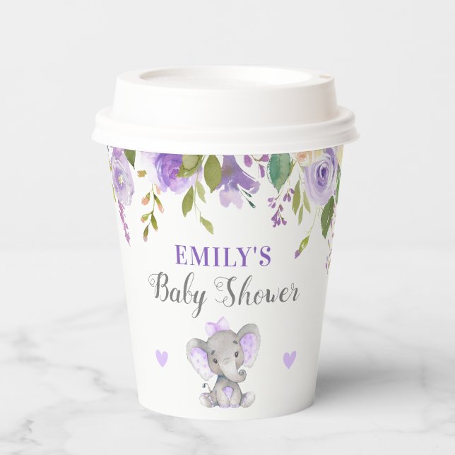 Elephant Baby Shower Lavender Lila kleine Erdnuss Pappbecher (Vorderseite)