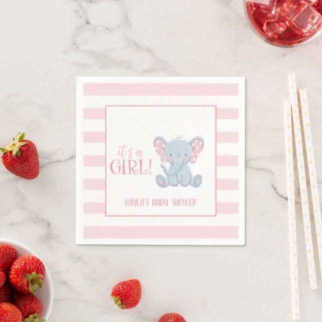Elephant Baby Shower Napkin - Es ist ein Mädchen - Serviette (Beispiel)