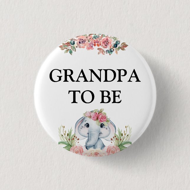 Elephant Baby Shower Opa Button (Vorderseite)
