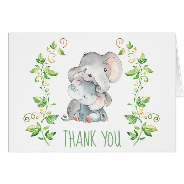 Elephant Baby Shower Party Danke Note Card (Vorderseite (Horizontal))