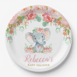 Elephant Baby Shower Pink Blush Floral Baby Girl Pappteller