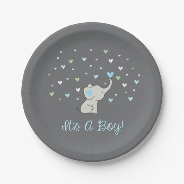 Elephant Baby Shower Plate, ein Boy Plate Pappteller (Vorderseite)
