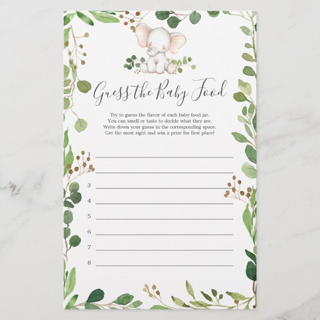 Elephant Baby Shower rät das Baby Food (Vorderseite)