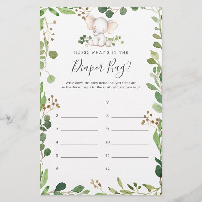 Elephant Baby Shower rät, was in der Windelbeutel  (Vorderseite)