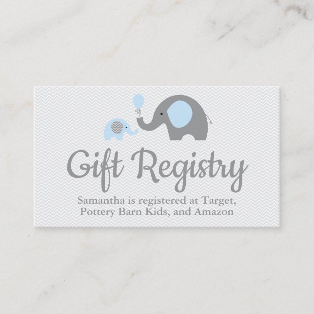Elephant Baby Shower Registry Inserts in Blue (Vorderseite)