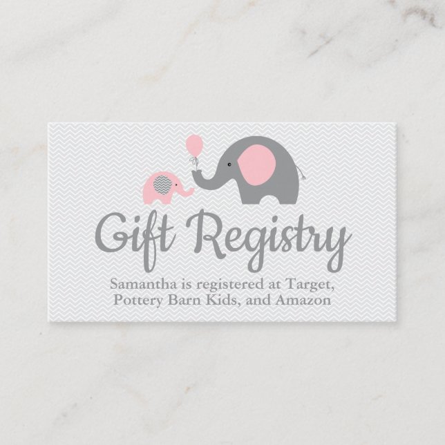 Elephant Baby Shower Registry Inserts in Pink (Vorderseite)
