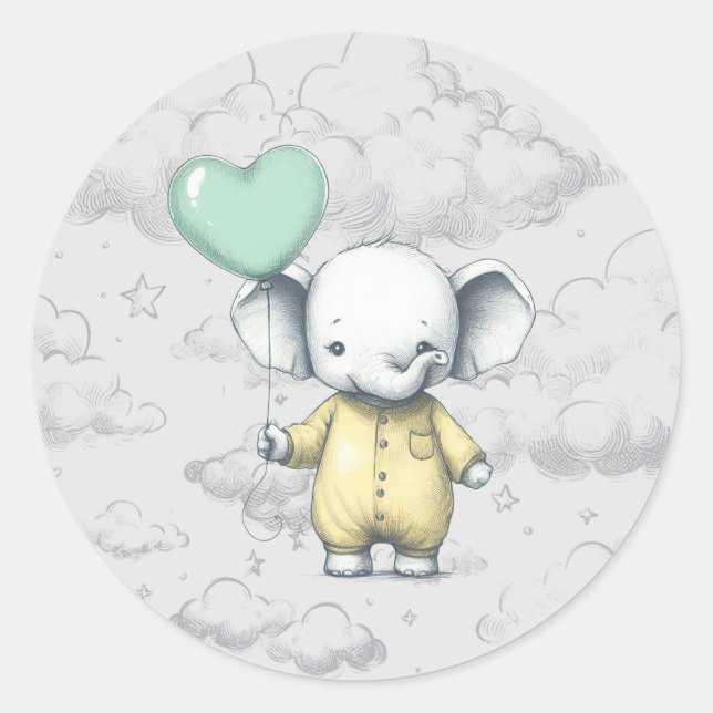 Elephant Baby Shower Runder Aufkleber (Vorderseite)