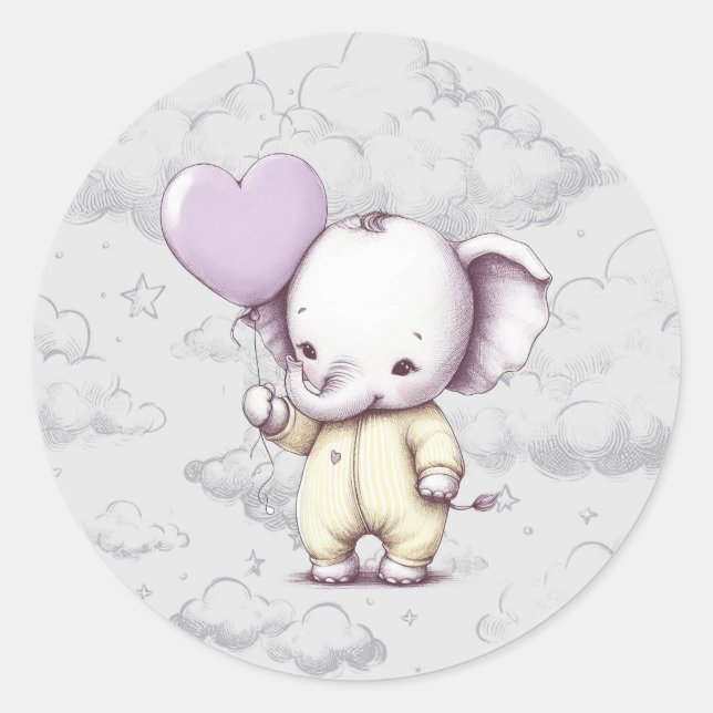 Elephant Baby Shower Runder Aufkleber (Vorderseite)