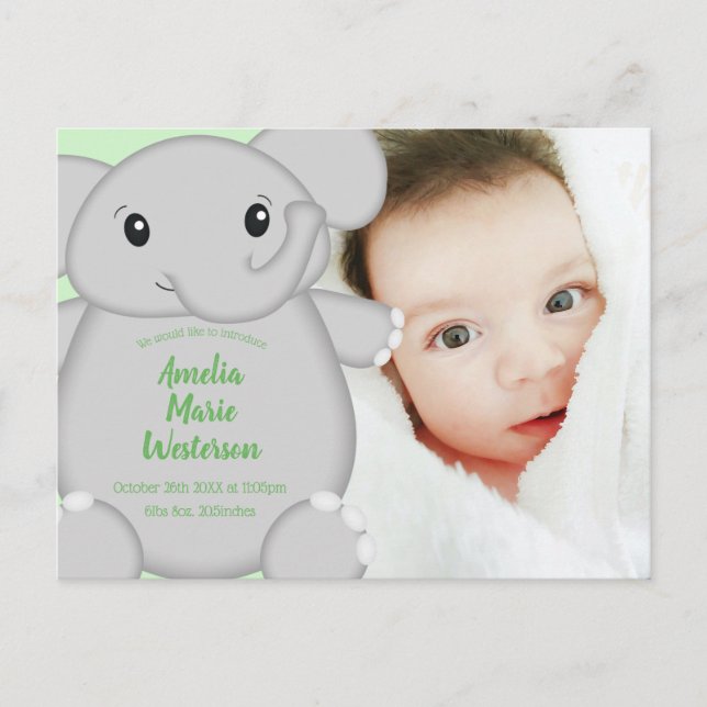 Elephant Baby Shower Safari Postkarte (Vorderseite)