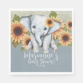 Elephant Baby Shower Sonnenblume Glitzer Dusty Blu Serviette