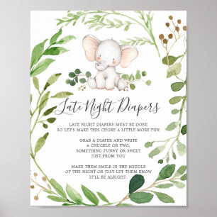 Elephant Baby Shower Spate Night Diapers signieren Poster