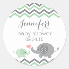 Elephant Baby Shower Stickers Green Grau Zickzack