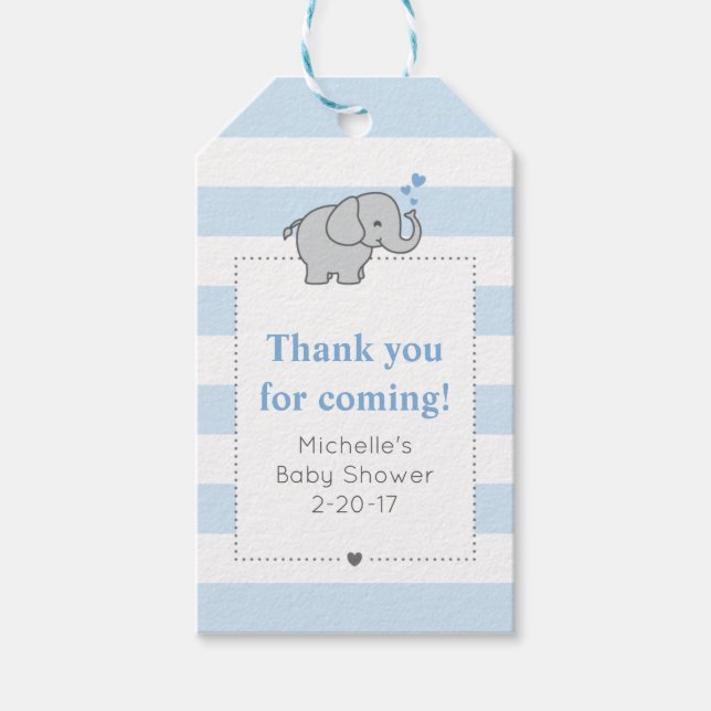 Elephant Baby Shower Tag - Junge Geschenkanhänger (Vorderseite)
