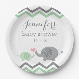 Elephant Baby Shower Teller | Green Gray Zickzack