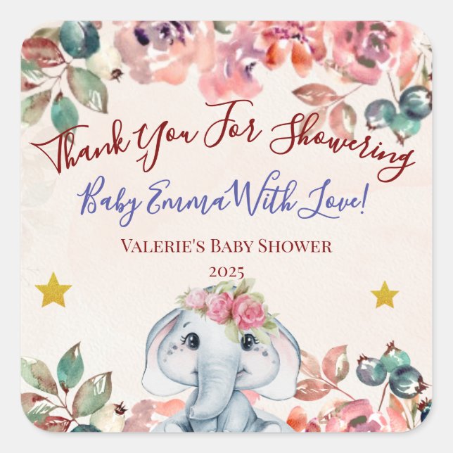 Elephant Baby Shower Thank you sticker (Vorderseite)